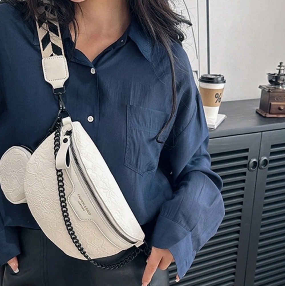 White Crossbody Embossed Sling Bag - Picture 4 of 4